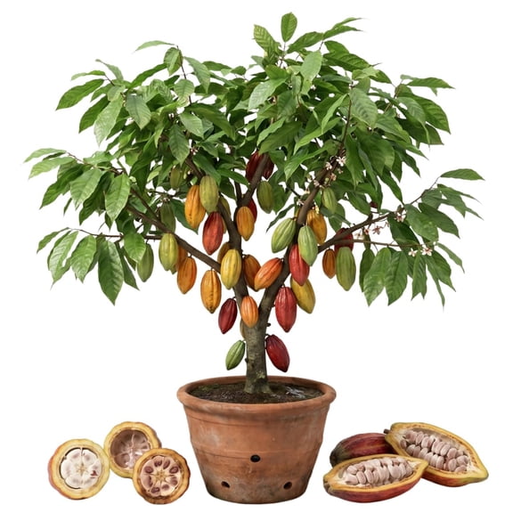 Cacao Fruit Tree Live Plant, Tropical Chocolate Tree, Cacao Fruit Tree in Gallon Pot for Backyard Gardens and Outdoor Landscapes