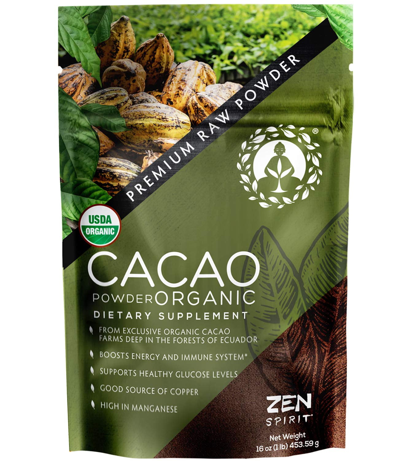 Cacao Powder Organic - 1 Pound - Unsweetened Premium Grade Superfood (Raw) - USDA & Vegan Certified - Perfect for Keto, Breakfast, Hot Chocolate, Baking & Ice Cream. (Cacao Powder