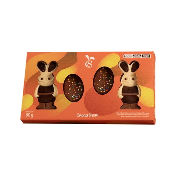 Cacau Show Cacau Magia Easter Chocolate Box 60g (2.11 oz) – White Chocolate Rabbits & Milk Chocolate Filled Bonbons – Colorful Easter Candy Gift for Kids