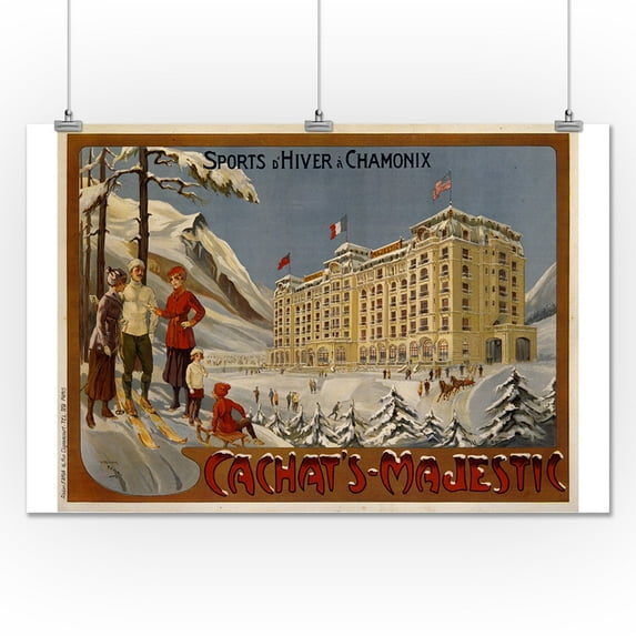 Cachat's - Majestic - Sports d'Hiver Vintage Poster (artist: Faria) France c. 1910 (24x36 Giclee Gallery Print, Wall Decor Travel Poster)