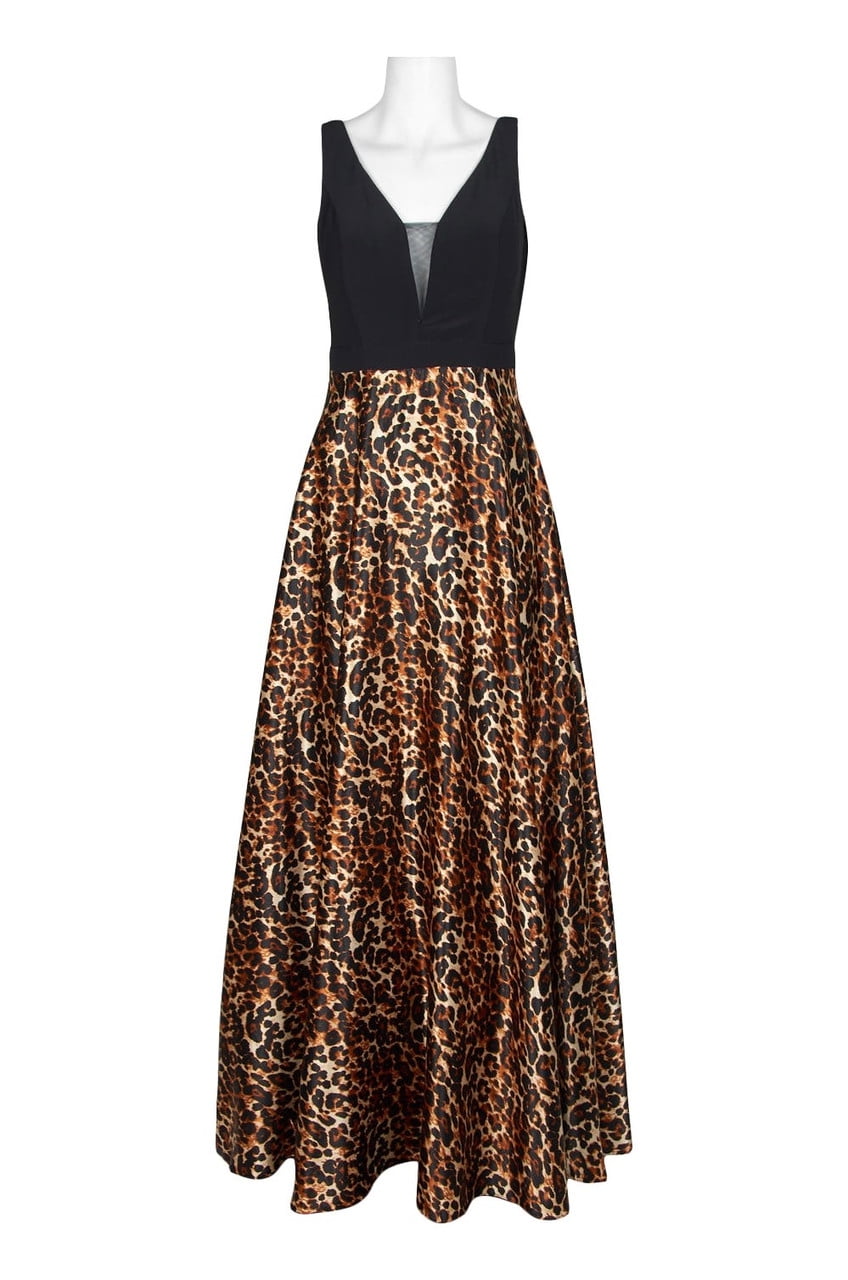 Cachet Plunging V-Neck Sleeveless Animal Print Satin Dress - Walmart.com