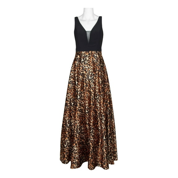 Cachet Plunging  V-Neck Sleeveless Animal Print Satin Dress