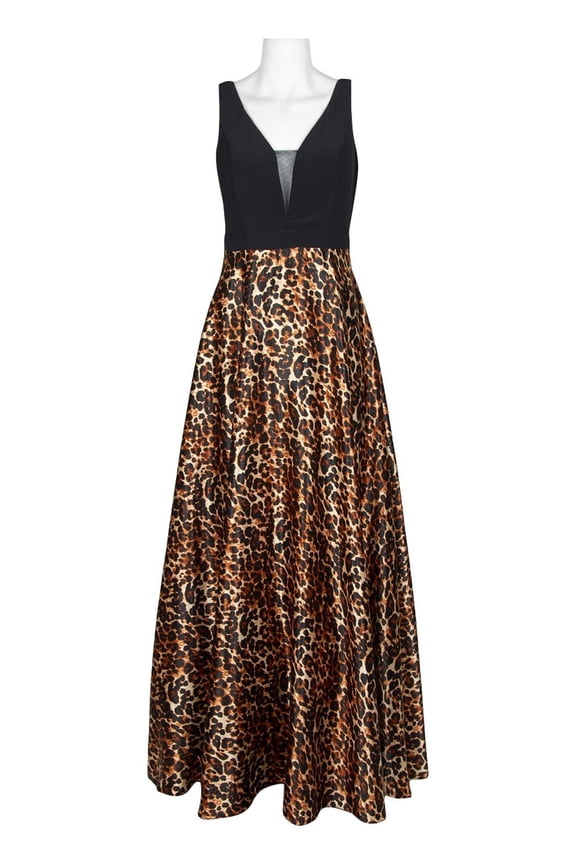 Cachet Plunging V-Neck Sleeveless Animal Print Satin Dress