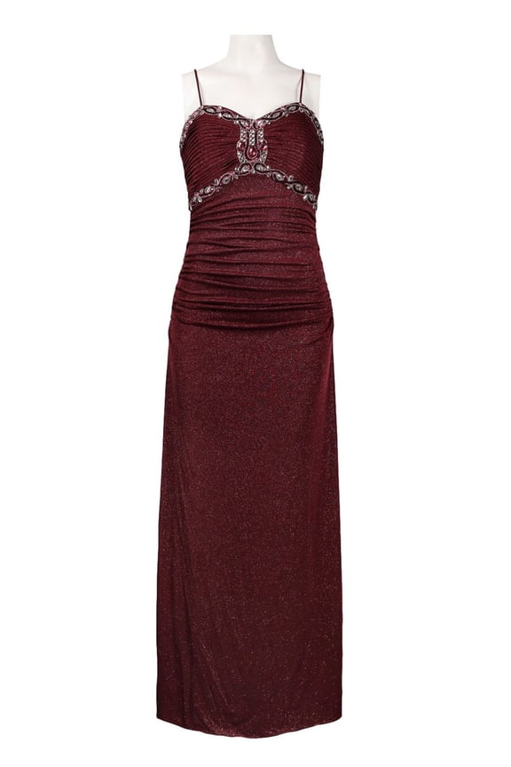 Sweetheart Neckline Rhinestone Detail Ruched Glittered Jersey Dress