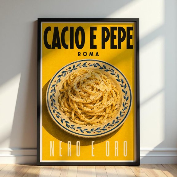 Cacio E Pepe Roma Print Classic Italian Pasta Wall Art Roman Cuisine Kitchen Decor Vintage Food Illustration Italy Culinary Gift, Unframed Paper Print