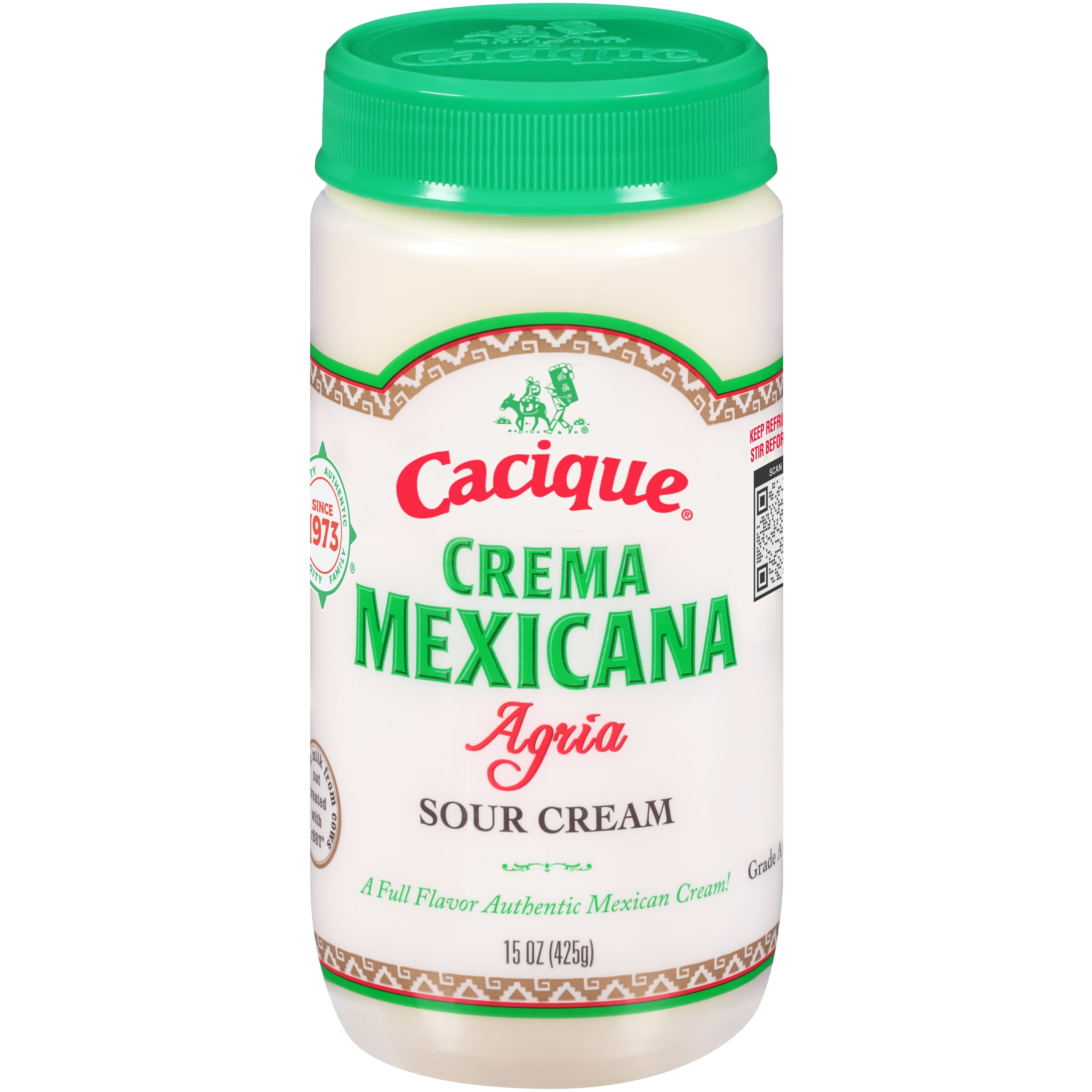 Cacique Crema Mexicana Agria, Sour Cream, 15 oz Jar (Refrigerated)