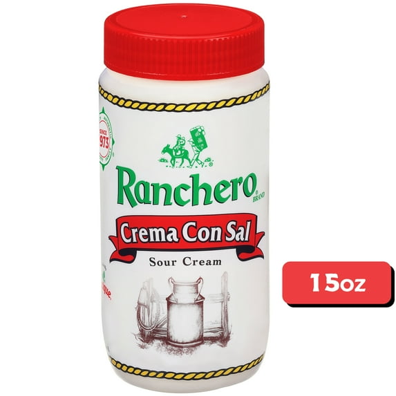Cacique Ranchero Crema Con Sal Sour Cream, 15 oz Jar (Refrigerated)