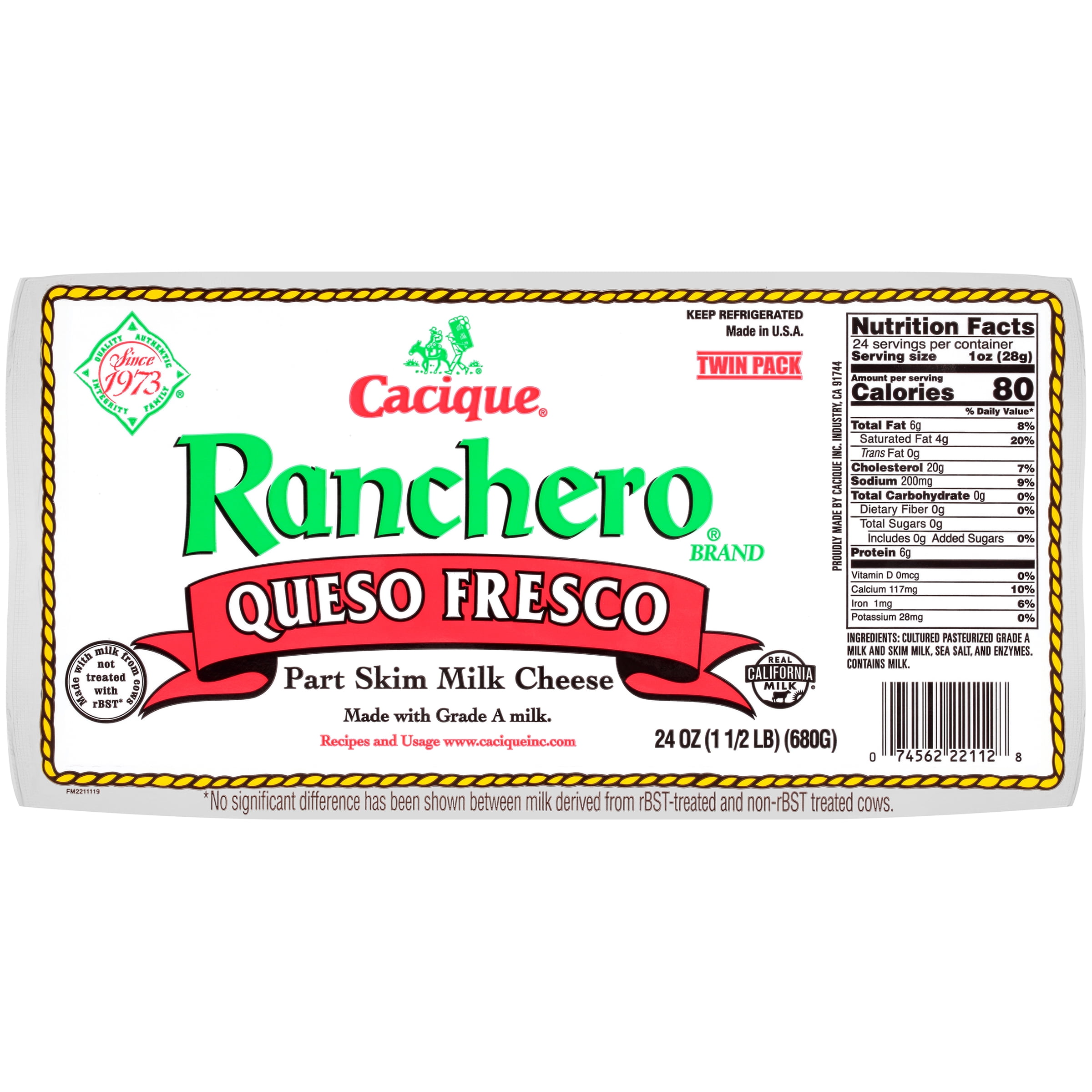 Cacique Ranchero Fresh Queso Fresco Cheese, 24 oz, 2 Ct