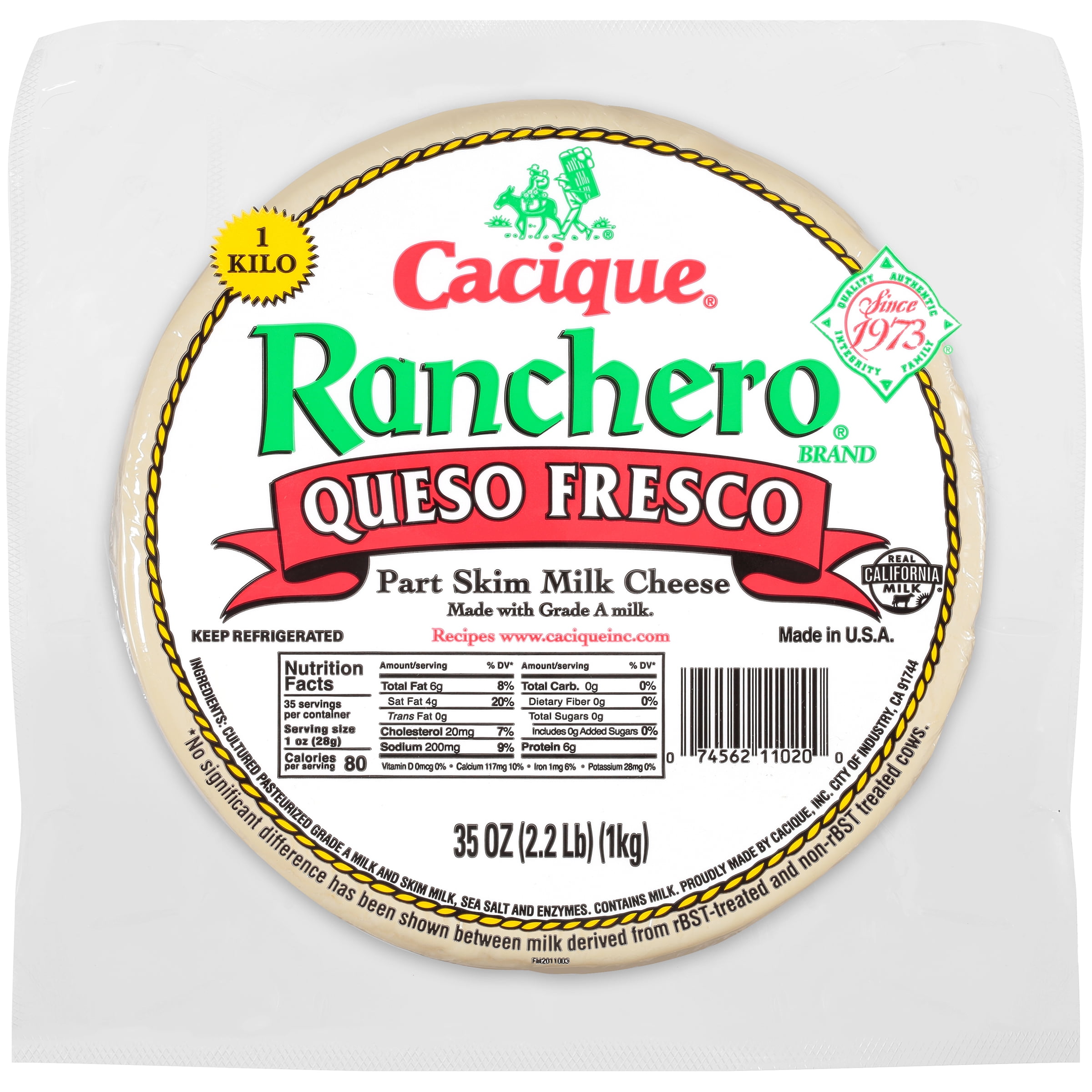 Cacique, Ranchero Queso Fresco Part Skim Milk Cheese, 35 oz (Refrigerated)