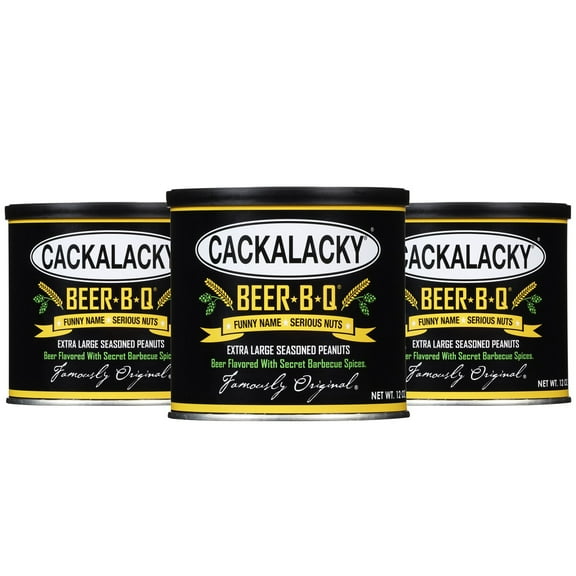 Cackalacky Famously Original Beer-B-Q Seasoned Peanuts 3-Pack - 36 oz Total - Roasted, Seasoned, Extra-Large Carolina BBQ Peanuts, Ideal for Parties, BBQs & Gatherings