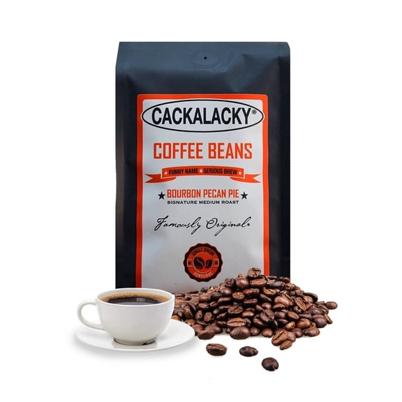 Cackalacky Famously Original Bourbon Pecan Pie Coffee Beans - 12 oz Bag - Signature Medium Roast, Gourmet Flavored Coffee with Toasted Nuts, Dark Brown Sugar, and Vanilla