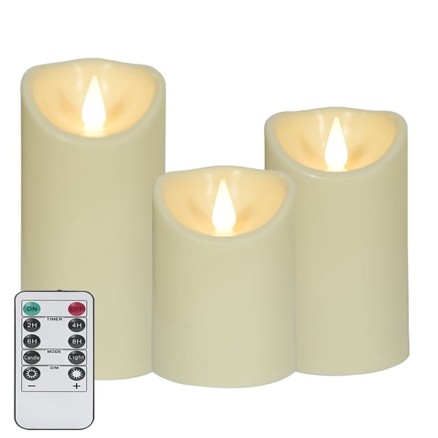 Command Candles Cacou 3-Pack Flickering LED Flameless Candles with Remote Control for ...