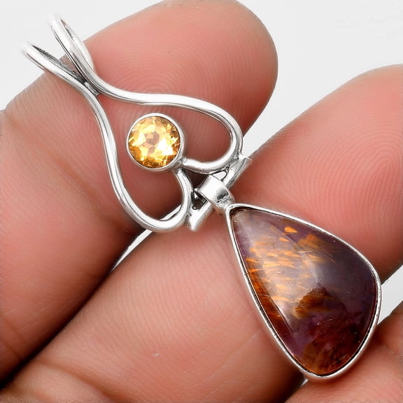 Cacoxenite Super Seven 7 Mineral & Citrine 925 Silver Pendant Jewelry P-1542 SDP107447