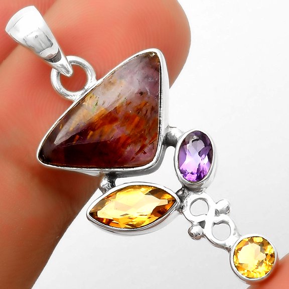 Cacoxenite Super Seven 7 Mineral, Citrine & Amethyst 925 Silver Pendant P-1602 SDP114719