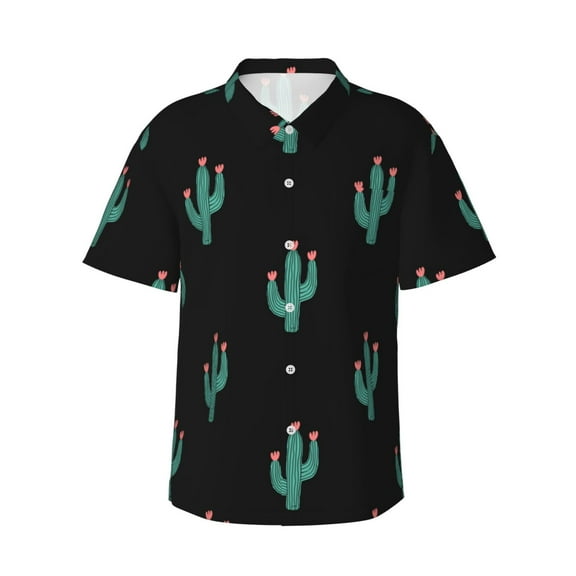 Cacti And Flowers Men's 3d Print Casual Button Down Shirts, Novelty Hawaiian Short Sleeves 3xl