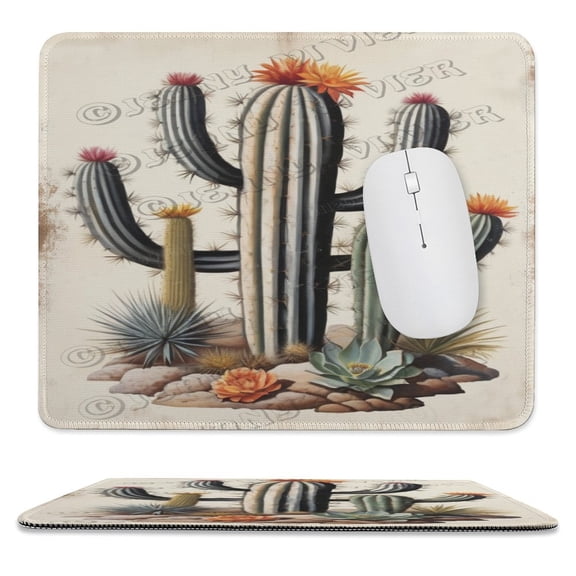 Cacti Decor Cactus Printed Mouse Pad, 10"x12", Square Mouse Pad, Cloth with Rubberized Base, Standard