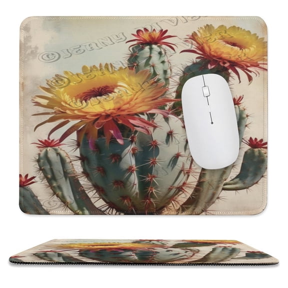 Cacti Decor Cactus with Flower Printed Mouse Pad, 10"x12", Square Mouse Pad, Cloth with Rubberized Base, Standard