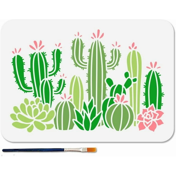 Cacti Stencil Succulents Stencils 11.78.3inch Desert Cactus Reusable Plastic Stencils with Paint Brush Herbal Plants Wall Templates for Craft on Window Wood Wall Home Decor