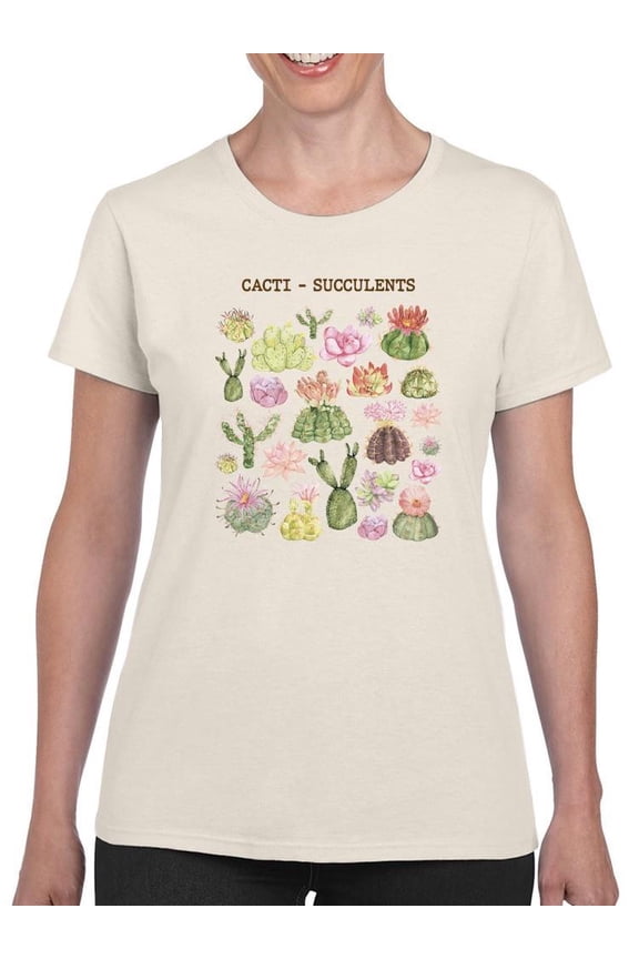 Cacti Succulents T-Shirt Women -Smartprints Designs, Female Large