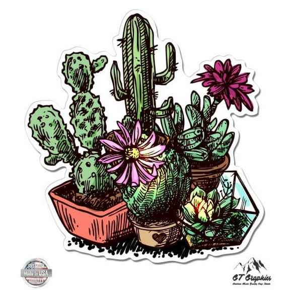 Cacti Terrarium - 3" Vinyl Sticker - For Car Laptop I-Pad Phone Helmet Hard Hat - Waterproof Decal
