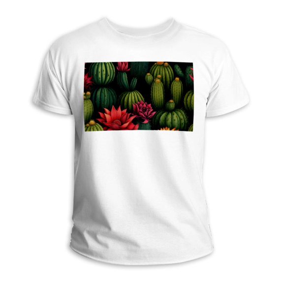 Cactus 100% Cotton White T-Shirt - Classic Fit Casual Tee for Men - Comfortable Breathable Fabric - Summer Essential for Everyday Wear - Crew Neck Short Sleeve Shirt fits All Sizes