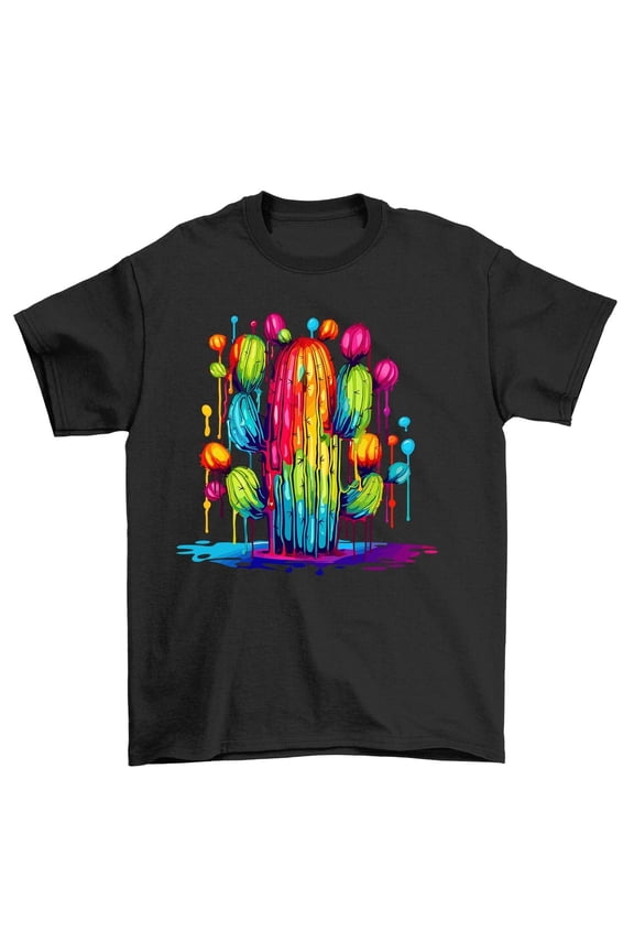 Cactus 2 Dripping Paint Effect T-Shirt - Funny and Prickly! 100% cotton