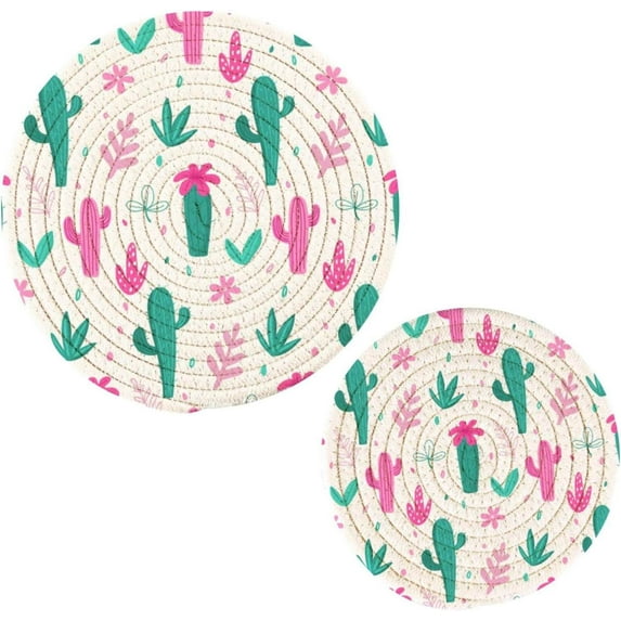 Cactus 2 Pack Pot Holders Trivets, Heat Resistant Hot Pads for Kitchen Table Decoration Trivets for Hot Dishes/Pot/Bowl/Teapot/Kitchen Hot Pads Trivets, 7" + 9.45"