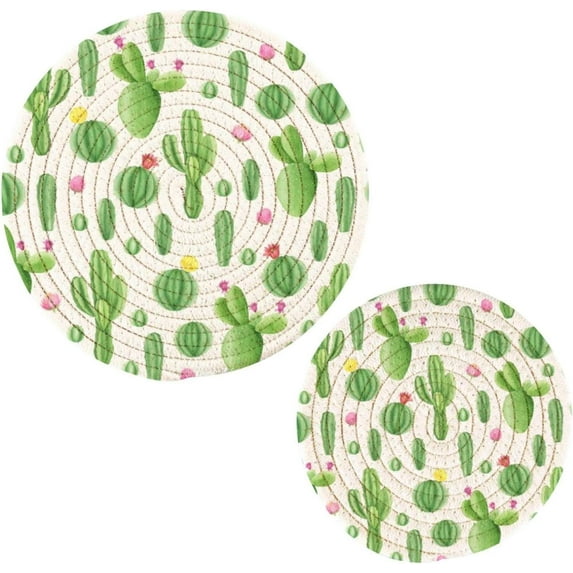Cactus 2 Pack Pot Holders Trivets, Heat Resistant Hot Pads for Kitchen Table Decoration Trivets for Hot Dishes/Pot/Bowl/Teapot/Kitchen Hot Pads Trivets, 7" + 9.45"
