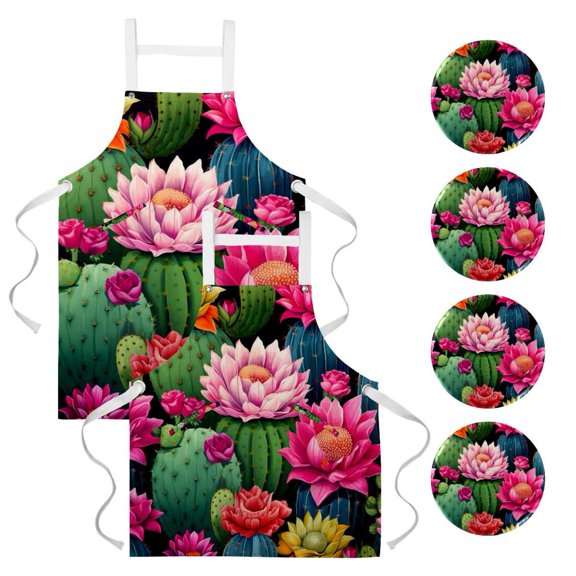 Cactus 2 Pack Waterproof Button Pin with Pockets and Badge Set Server Waitress Apron