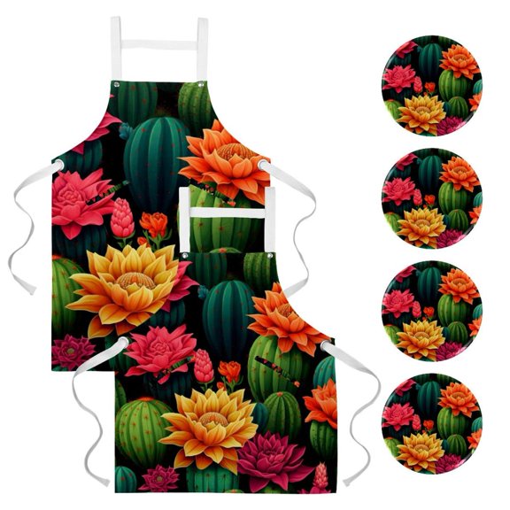 Cactus 2 Pack Waterproof Button Pin with Pockets and Badge Set Server Waitress Apron