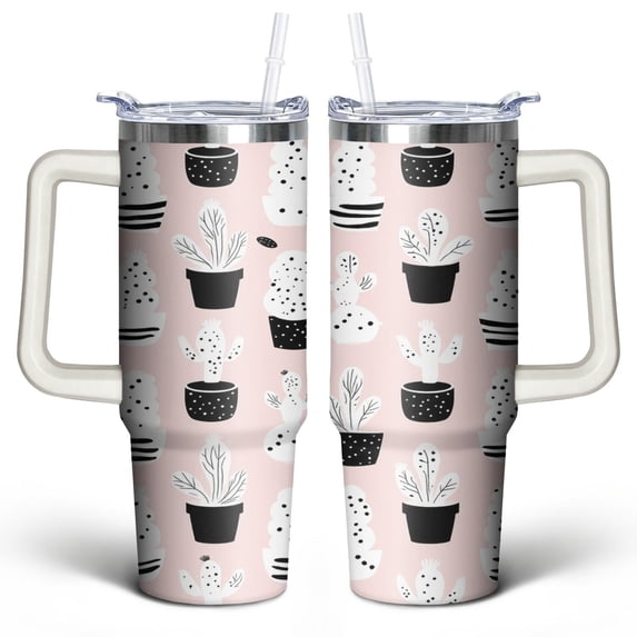 Cactus 30 Oz Tumbler with Handle Lid and Straw, Stainless Steel Double Walled Vacuum Insulated Cup, Cute Anniversary Wedding Birthday Gifts Tumbler for Women Men Friends Outdoor Indoor