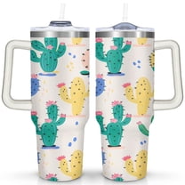 Cactus 40 Oz Tumbler with Handle Lid and Straw, Stainless Steel Double Walled Vacuum Insulated Cup, Cute Anniversary Wedding Birthday Gifts Tumbler for Women Men Friends Outdoor Indoor