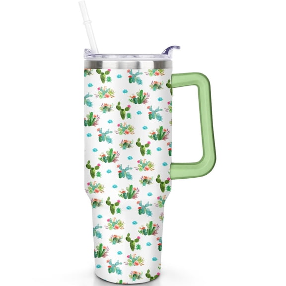 Cactus 40 oz Tumbler with Handle and Straw 40oz Cactus Theme Tumbler SpillProof Lid Double Insulated Lightweight Portable Travel Must Haves