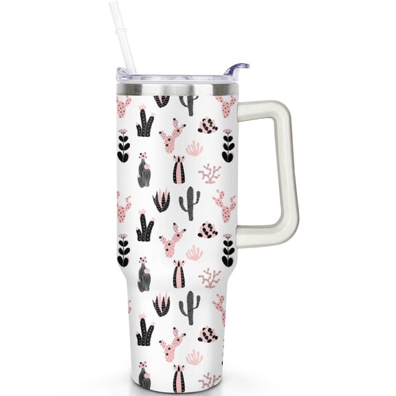Cactus 40 oz Tumbler with Handle and Straw 40oz Cactus Theme Tumbler SpillProof Lid Double Insulated Lightweight Portable