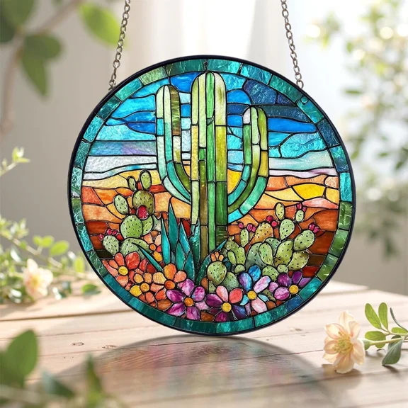 Cactus Acrylic Suncatcher Window Hanging Decor Indoor Outdoor Art Desert Plant Gift for Office Home Decor