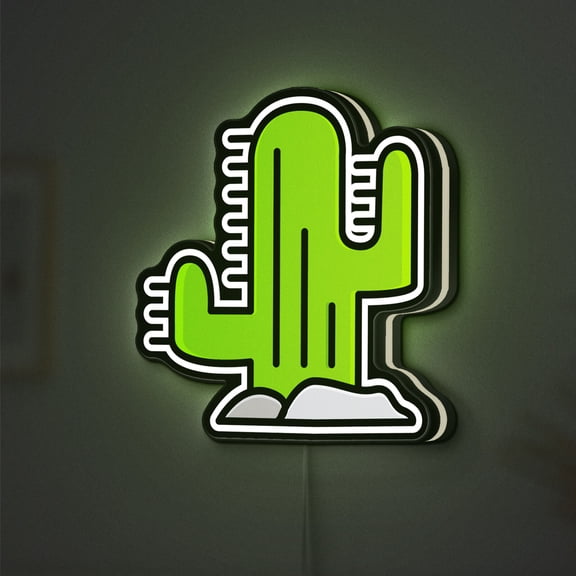 Cactus Adventure 3D Novelty Light Box, Desert Plant Themed Decor for Western and Boho Style Rooms (Width 24 inch, 60cm)