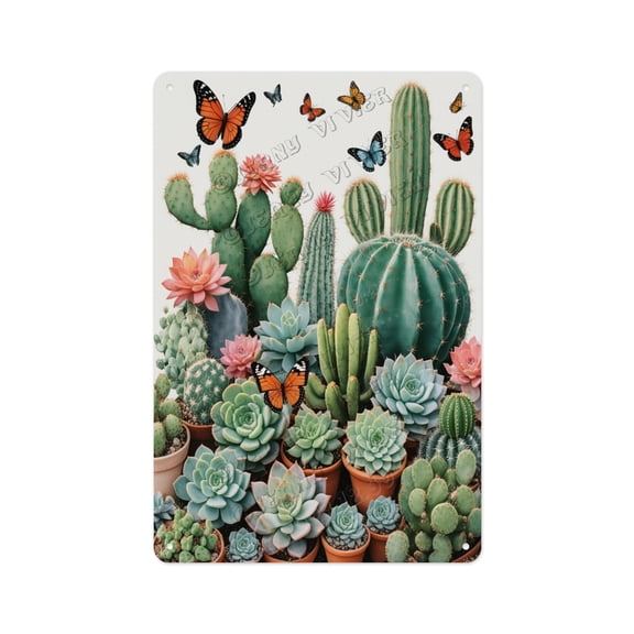 Cactus And Succulent Retro Metal Sign 12x16 Inches - Rustic Metal Cactus Decor, Ideal for Home or Garden, Perfect for Plant Enthusiasts