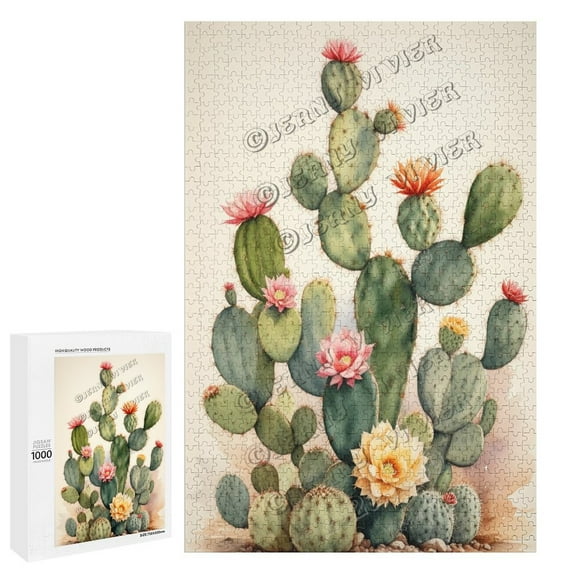 Cactus Art Puzzle 1000 pcs – Wooden Jigsaw Puzzle for Adults – Desert Plant Puzzle for Relaxation, Mental Health, and Decorative Home Wall Display
