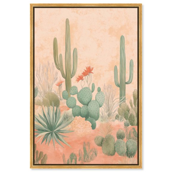 Cactus Ballet Canvas Modern Landscape by Art Remedy, Gold Frame, 16 x 24