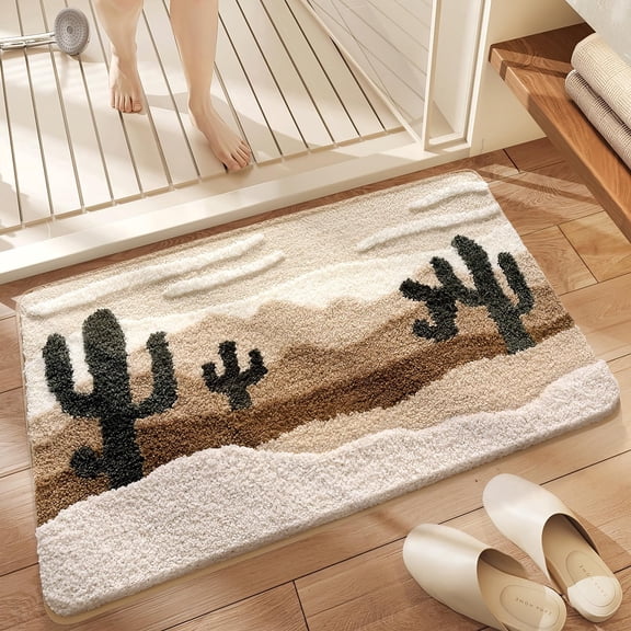 Cactus Bath Mat 20x31 - Ultra Absorbent Microfiber Shaggy Rug, Non-Slip Backing, Quick Dry Soft Plush Carpet for Bathroom Bedroom Toilet Decor