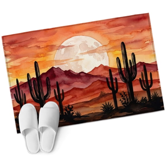 Cactus Bathroom Rug Washable 2x3 Entryway Rug Non Slip Summer Sunset Orange Red Mountain Front Door Mat Low Pile Indoor Doormat Throw Floor Carpet for Kitchen Bedroom Entrance