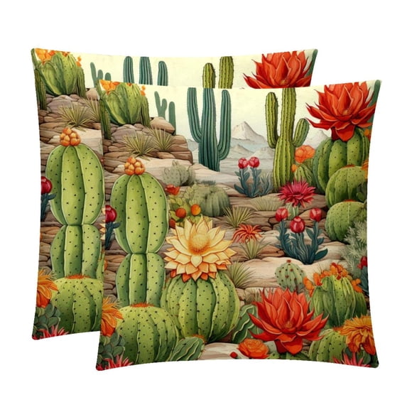 Cactus Bed Pillow Covers Set - 2 Decorative Throw Pillow Patterns - Available in 16x16, 18x18, and 20x20 Inches for Any Occasion - Decorative Pillows, Bed Pillow