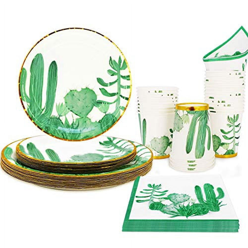 Cactus Birthday Party Supplies for Serves 24, Boho Jungle Theme Disposable Plates,Cups and Paper Napkins for Birthday Baby Shower Bridal Shower Graduation Cactus Party Decorations