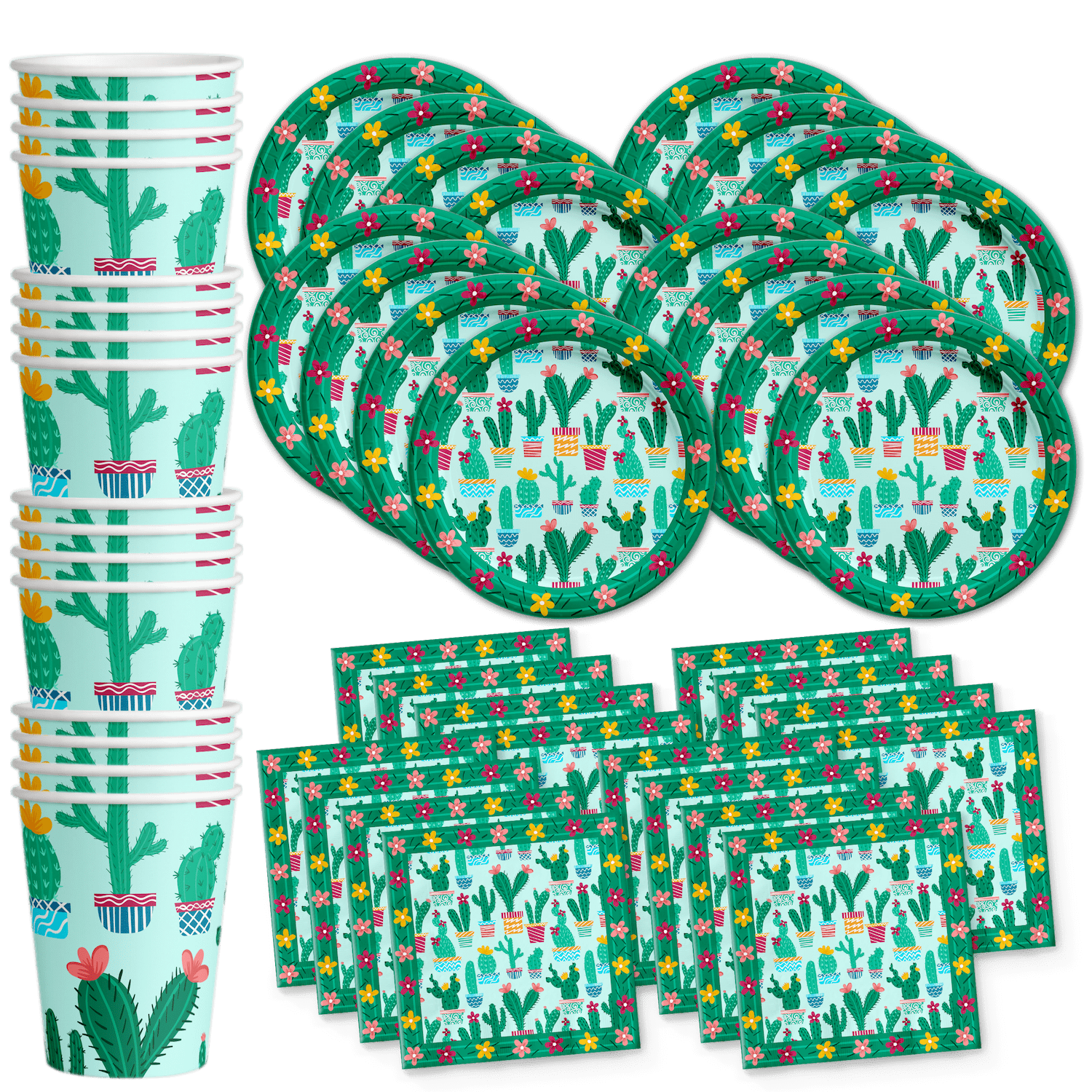 Cactus Birthday Party Supplies Set - Fiesta Party - Southwest Party - Cactus Bridal Shower - Cactus Baby Shower - | Tableware Set Includes Plates, Napkins and Cups Kit for 16
