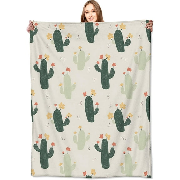 Cactus Blanket,40x50in,Cute Pastel Cacti with Blooming Flower Throw Blankets,Gifts for Kids Girls Women, Lightweight Soft Fleece Cozy,for Sofa Couch Bed Room Travel Southwestern Modern Decor