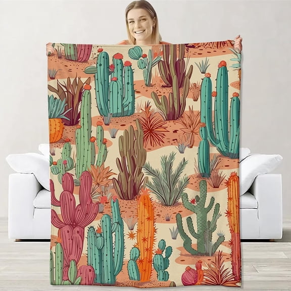 Cactus Blanket for Adults Kids Girls, Flannel Cactus Blankets Gifts, Cactus Throw Blanket for Sofa Couch Bed Living Room Soft Warm Cozy Cactus Decor 80" x 60"