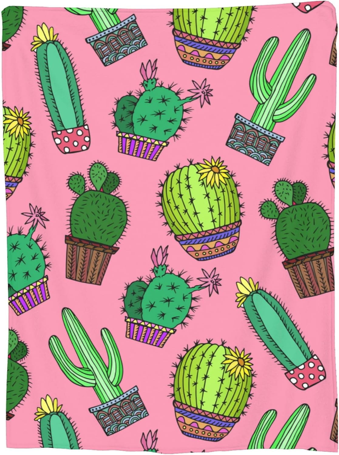 Cactus Blanket for Adults Pink Cute Succulents Blossom Floral Throw Blankets Gifts Women Girls Retro Lightweight Soft Fleece Cozy for Sofa Couch Bed Room Travel Party Decor 60x80in