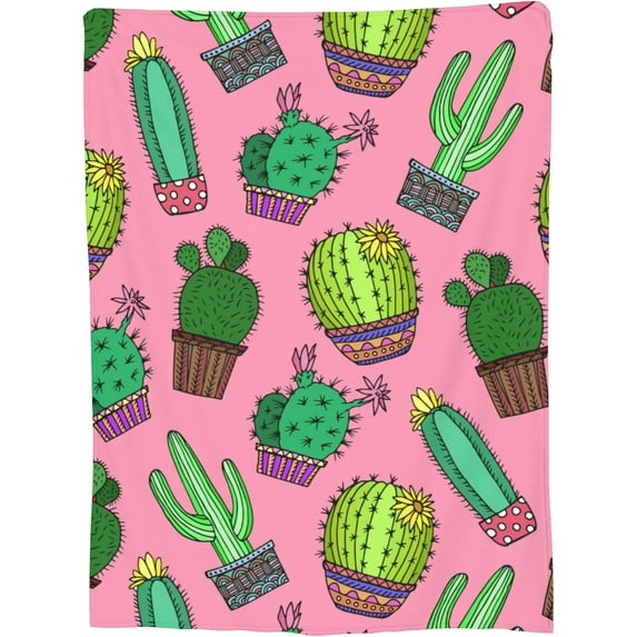 Cactus Blanket for Adults Pink Cute Succulents Blossom Floral Throw Blankets Gifts Women Girls Retro Lightweight Soft Fleece Cozy for Sofa Couch Bed Room Travel Party Decor 40x50in