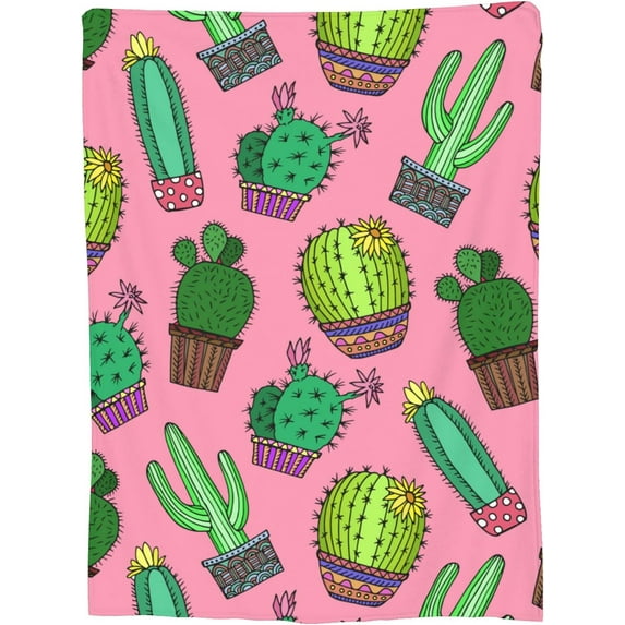 Cactus Blanket for Adults Pink Cute Succulents Blossom Floral Throw Blankets Gifts Women Girls Retro Lightweight Soft Fleece Cozy for Sofa Couch Bed Room Travel Party Decor 40x50in
