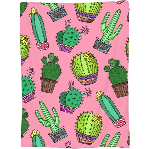 Cactus Blanket for Adults Pink Cute Succulents Blossom Floral Throw Blankets Gifts Women Girls Retro Lightweight Soft Fleece Cozy for Sofa Couch Bed Room Travel Party Decor 50x60in